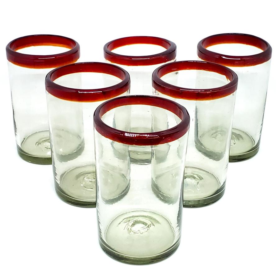 Ruby Red Rim 14 oz Drinking Glasses (set of 6)